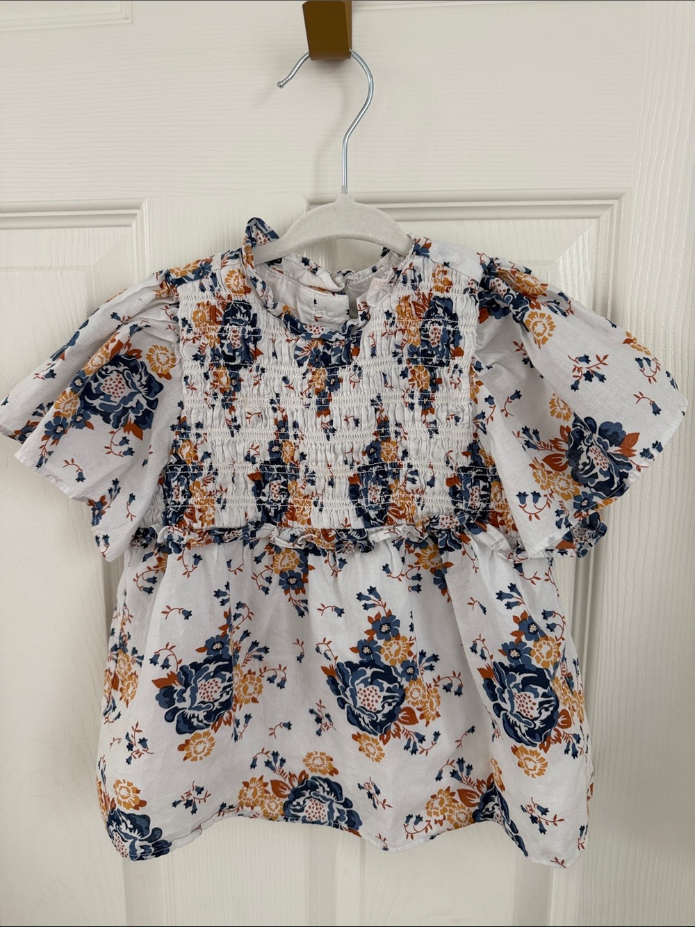 Janie and Jack White Floral Smocked Top